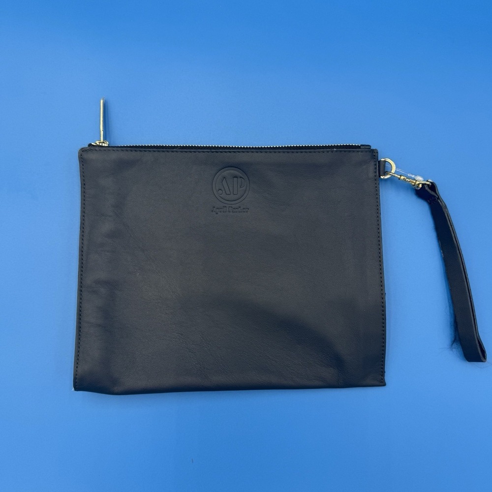 April Parker Navy Blue Faux Leather Wristlet Clutch Bag Zip Top Gold Hardware